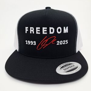 Freedom Charlie Kirk Black and White Snapback Hat